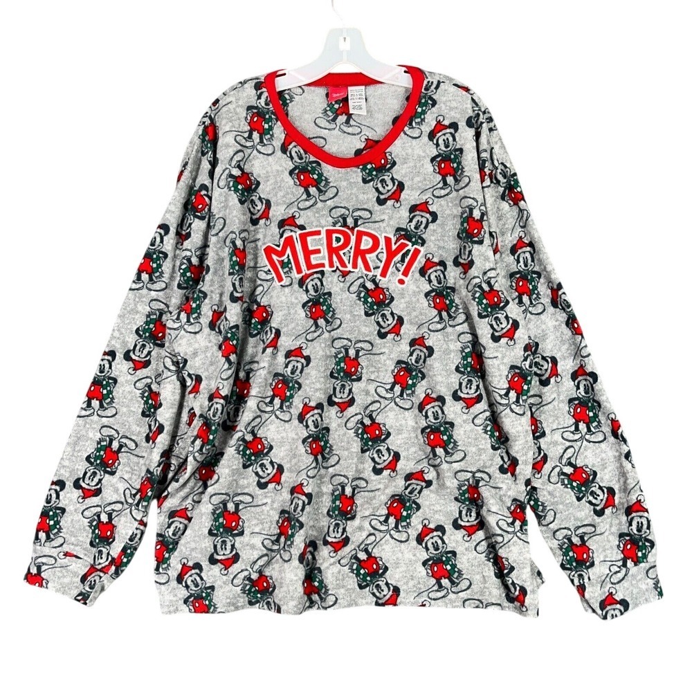 Disney Mickey Mouse Pajama Top Womens XXL Fleece Cozy Holiday Loungewear